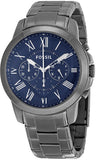 Buy Shop Fossil Grant Chronograph Blue Dial Grey Steel Strap Watch for Men - FS4831 USA Online