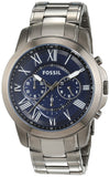Buy Shop Fossil Grant Chronograph Blue Dial Grey Steel Strap Watch for Men - FS4831 USA Online