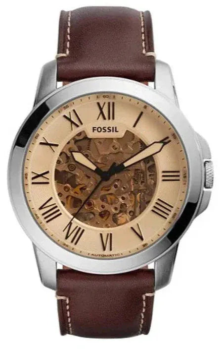 Buy Shop Fossil Grant Chronograph Cream Dial Brown Leather Strap Watch for Men - ME3122 USA Online