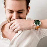 Buy Shop Fossil Grant Chronograph Green Dial Brown Leather Strap Watch for Men - FS4918 USA Online