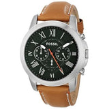 Buy Shop Fossil Grant Chronograph Green Dial Brown Leather Strap Watch for Men - FS4918 USA Online