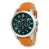 Buy Shop Fossil Grant Chronograph Green Dial Brown Leather Strap Watch for Men - FS4918 USA Online