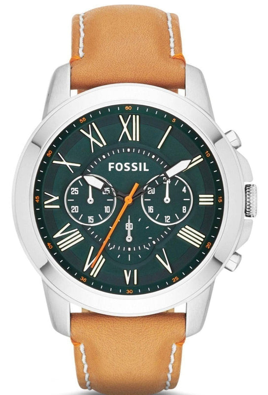 Buy Shop Fossil Grant Chronograph Green Dial Brown Leather Strap Watch for Men - FS4918 USA Online