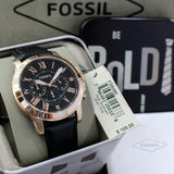Buy Shop Fossil Grant Chronograph Grey Dial Black Leather Strap Watch for Men - FS5085 USA Online