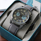 Buy Shop Fossil Grant Chronograph Gunmetal Grey Dial Grey Leather Strap Watch for Men - FS5183 USA Online