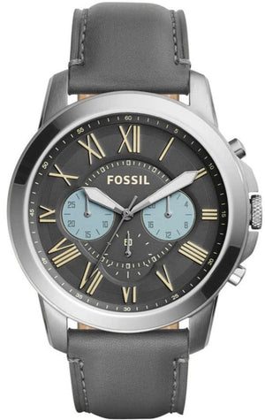 Buy Shop Fossil Grant Chronograph Gunmetal Grey Dial Grey Leather Strap Watch for Men - FS5183 USA Online