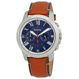 Buy Shop Fossil Grant Chronograph Blue Dial Brown Leather Strap Watch for Men - FS5210 USA Online