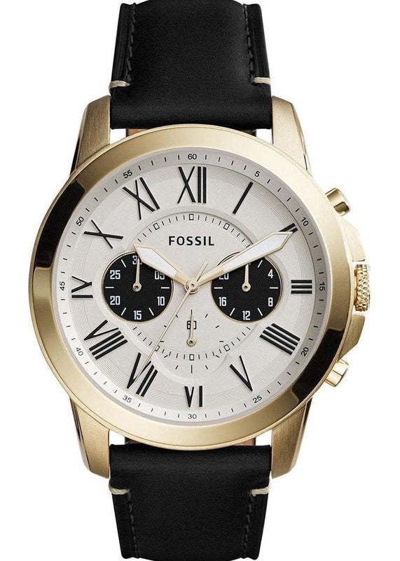 Buy Shop Fossil Grant Chronograph White Dial Black Leather Strap Watch for Men - FS5272 USA Online
