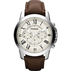 Buy Shop Fossil Grant Chronograph White Dial Brown Leather Strap Watch for Men - FS4735 USA Online