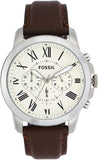 Buy Shop Fossil Grant Chronograph White Dial Brown Leather Strap Watch for Men - FS4735 USA Online
