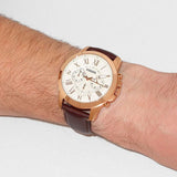 Buy Shop Fossil Grant Chronograph White Dial Brown Leather Strap Watch for Men - FS4991 USA Online