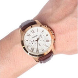 Buy Shop Fossil Grant Chronograph White Dial Brown Leather Strap Watch for Men - FS4991 USA Online