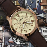 Buy Shop Fossil Grant Chronograph White Dial Brown Leather Strap Watch for Men - FS4991 USA Online