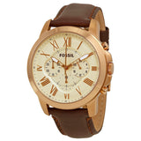 Buy Shop Fossil Grant Chronograph White Dial Brown Leather Strap Watch for Men - FS4991 USA Online