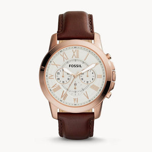 Buy Shop Fossil Grant Chronograph White Dial Brown Leather Strap Watch for Men - FS4991 USA Online