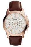 Buy Shop Fossil Grant Chronograph White Dial Brown Leather Strap Watch for Men - FS4991 USA Online