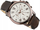 Buy Shop Fossil Grant Chronograph White Dial Brown Leather Strap Watch for Men - FS5344 USA Online