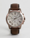 Buy Shop Fossil Grant Chronograph White Dial Brown Leather Strap Watch for Men - FS5344 USA Online