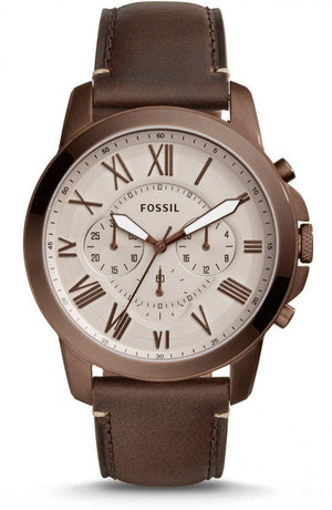 Buy Shop Fossil Grant Chronograph White Dial Brown Leather Strap Watch for Men - FS5344 USA Online