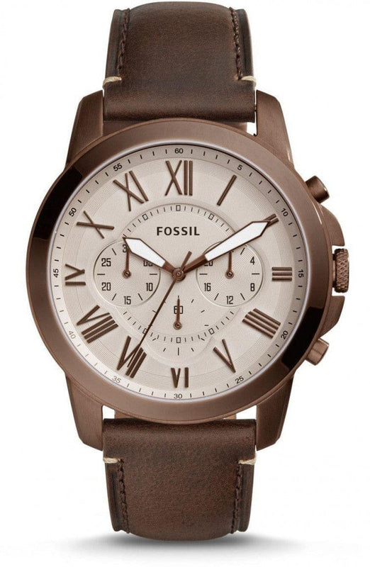 Buy Shop Fossil Grant Chronograph White Dial Brown Leather Strap Watch for Men - FS5344 USA Online
