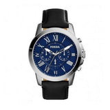 Buy Shop Fossil Grant Chronograph Blue Dial Black Leather Strap Watch for Men - FS4990 USA Online