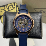 Buy Shop Fossil Grant Mechanical Blue Dial Blue Leather Strap Watch for Men - ME3054 USA Online