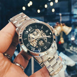 Buy Shop Fossil Grant Skeleton Black Dial Silver Steel Strap Watch for Men - ME3055 USA Online