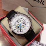 Buy Shop Fossil Grant Skeleton White Dial Black Leather Strap Watch for Men - ME3053 USA Online