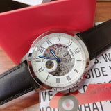 Buy Shop Fossil Grant Skeleton White Dial Black Leather Strap Watch for Men - ME3053 USA Online