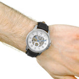 Buy Shop Fossil Grant Skeleton White Dial Black Leather Strap Watch for Men - ME3053 USA Online