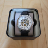 Buy Shop Fossil Grant Skeleton White Dial Black Leather Strap Watch for Men - ME3053 USA Online