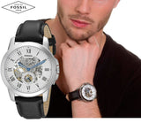 Buy Shop Fossil Grant Skeleton White Dial Black Leather Strap Watch for Men - ME3053 USA Online