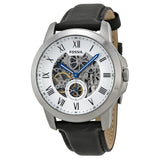 Buy Shop Fossil Grant Skeleton White Dial Black Leather Strap Watch for Men - ME3053 USA Online