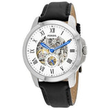 Buy Shop Fossil Grant Skeleton White Dial Black Leather Strap Watch for Men - ME3053 USA Online