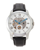 Buy Shop Fossil Grant Skeleton White Dial Black Leather Strap Watch for Men - ME3053 USA Online