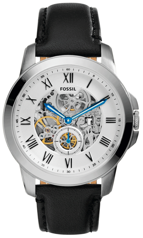 Buy Shop Fossil Grant Skeleton White Dial Black Leather Strap Watch for Men - ME3053 USA Online
