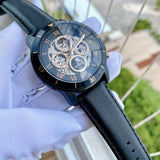 Buy Shop Fossil Grant Sport Automatic Skeleton Black Dial Black Leather Strap Watch for Men - ME3138 USA Online
