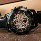 Buy Shop Fossil Grant Sport Automatic Skeleton Black Dial Black Leather Strap Watch for Men - ME3138 USA Online