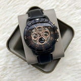 Buy Shop Fossil Grant Sport Automatic Skeleton Black Dial Black Leather Strap Watch for Men - ME3138 USA Online