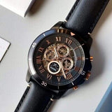 Buy Shop Fossil Grant Sport Automatic Skeleton Black Dial Black Leather Strap Watch for Men - ME3138 USA Online