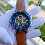 Buy Shop Fossil Grant Sport Automatic Skeleton Blue Dial Brown Leather Strap Watch for Men - ME3140 USA Online