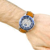 Buy Shop Fossil Grant Sport Automatic Skeleton Blue Dial Brown Leather Strap Watch for Men - ME3140 USA Online