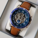Buy Shop Fossil Grant Sport Automatic Skeleton Blue Dial Brown Leather Strap Watch for Men - ME3140 USA Online