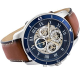 Buy Shop Fossil Grant Sport Automatic Skeleton Blue Dial Brown Leather Strap Watch for Men - ME3140 USA Online