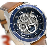 Buy Shop Fossil Grant Sport Automatic Skeleton Blue Dial Brown Leather Strap Watch for Men - ME3140 USA Online