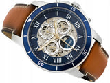 Buy Shop Fossil Grant Sport Automatic Skeleton Blue Dial Brown Leather Strap Watch for Men - ME3140 USA Online