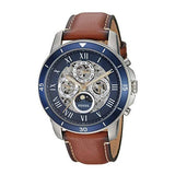 Buy Shop Fossil Grant Sport Automatic Skeleton Blue Dial Brown Leather Strap Watch for Men - ME3140 USA Online