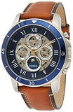 Buy Shop Fossil Grant Sport Automatic Skeleton Blue Dial Brown Leather Strap Watch for Men - ME3140 USA Online