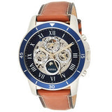 Buy Shop Fossil Grant Sport Automatic Skeleton Blue Dial Brown Leather Strap Watch for Men - ME3140 USA Online