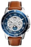 Buy Shop Fossil Grant Sport Automatic Skeleton Blue Dial Brown Leather Strap Watch for Men - ME3140 USA Online